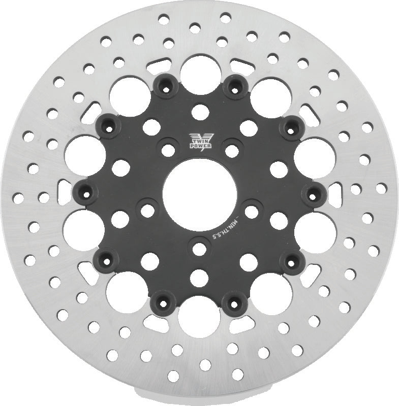 TWP Brake Rotors - Twin Power 08-Up FLH FLT Rear 11.8 Floating Rotor W/Holes Black