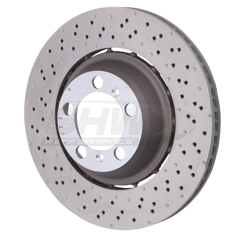SHW Drilled-Dimpled LW Rotors - SHW 18-19 Porsche 911 GT3 4.0L w/o Ceramics Left Rear Drill-Dimp LW Brake Rotor (99135240780)