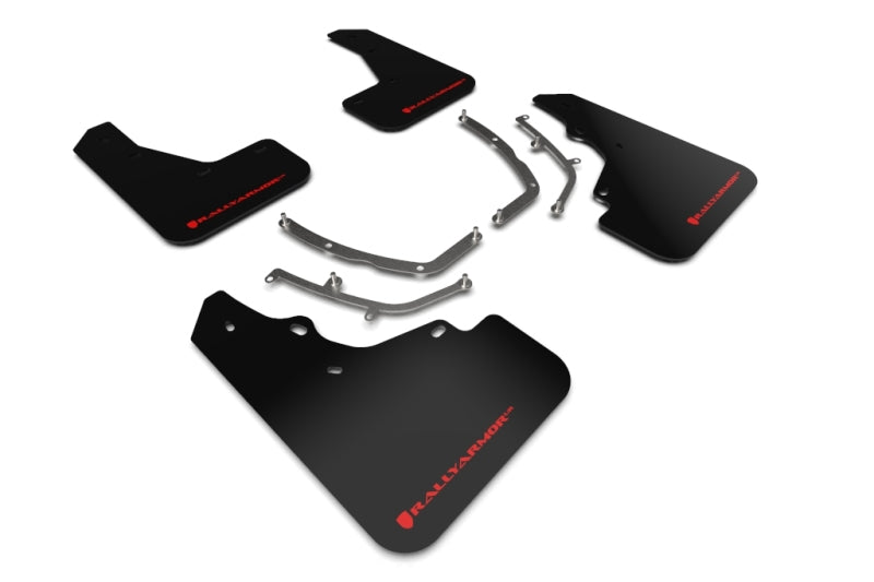 RAL UR Blk Flap/Rd Logo - Rally Armor 19-25 Mazda3 Hatchback Black UR Mud Flap w/Red Logo