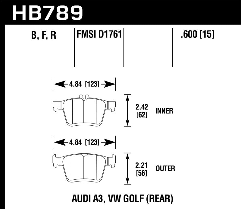 HAWK HPS 5.0 Brake Pad Sets - Hawk 15-17 Audi A3/A3 Quattro HPS 5.0 Rear Brake Pads