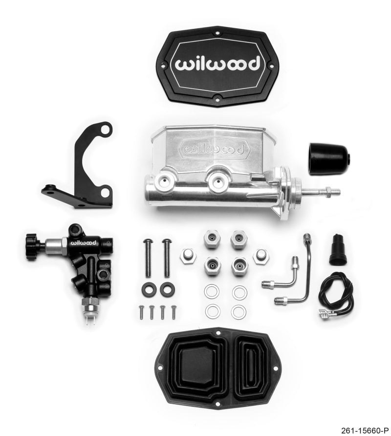 WIL Master Cylinder - Wilwood Compact Tandem M/C - 15/16in Bore w/RH Bracket and Valve (Pushrod) - Ball Burnished