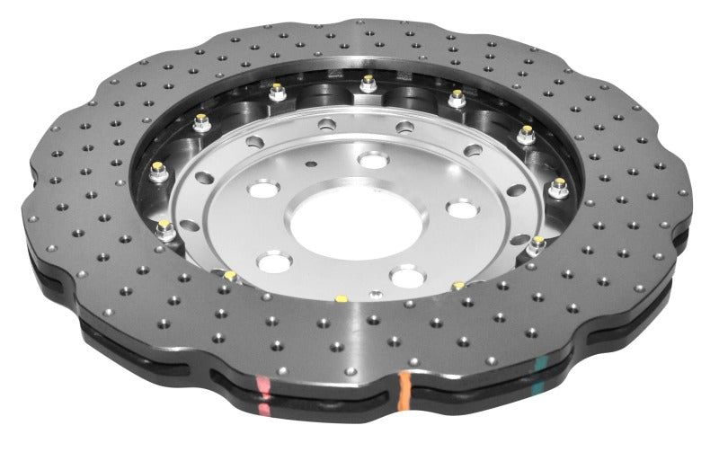 DBA 5000 Series Drilled Rotors - DBA 2014+ Audi RS Q3 Front 5000 Series Cross Drilled & Dimpled Rotor w/Clear Anodized Hat