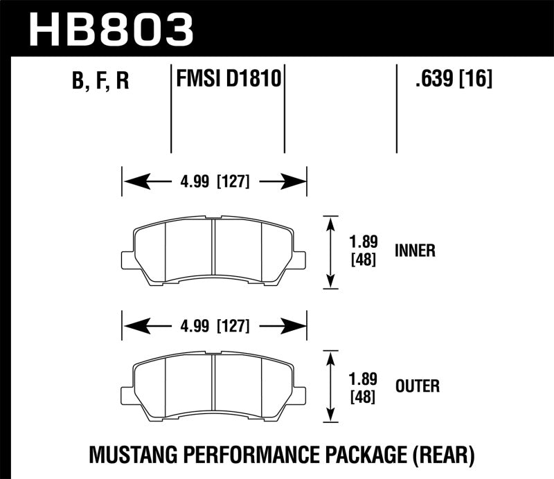 HAWK HPS 5.0 Brake Pad Sets - Hawk 16-17 Ford Mustang Brembo Package HPS 5.0 Rear Brake Pads