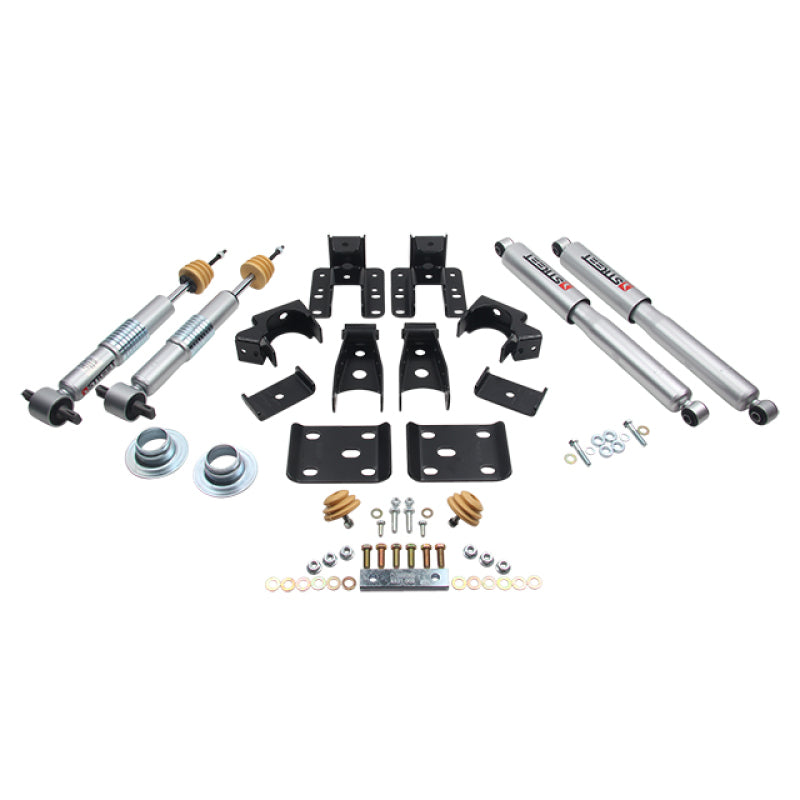 BT Lower Kit w SP Shocks - Belltech LOWERING KIT 14-17 Chevy Silverado/Sierra 1in to -2in Front/4in Rear w/ Street Perf Shocks
