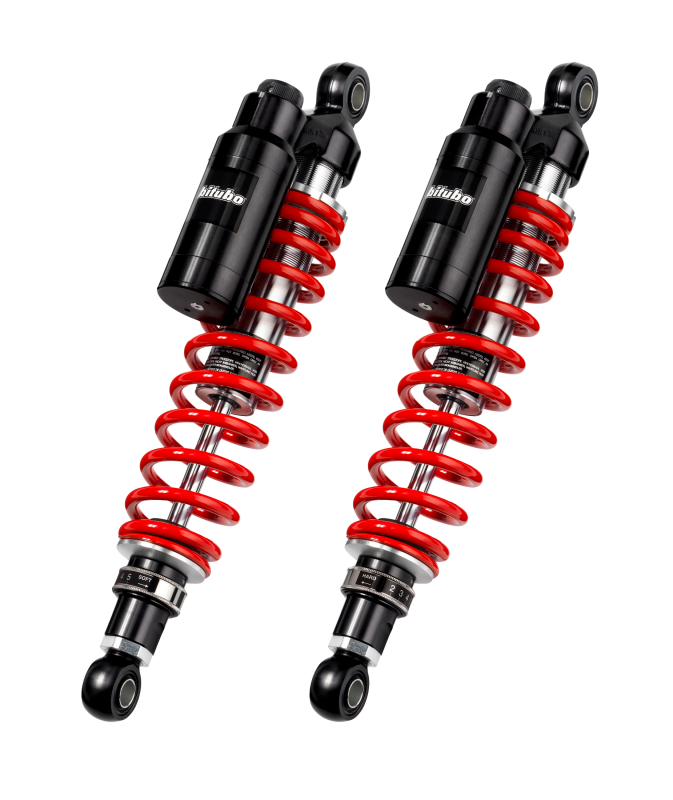 BIT WMT7 Twinshocks - Bitubo WMT7 Twinshocks Adj.: Spring Preload, Reb., Comp., Length 376mm, Piggyback Tank, Red Springs