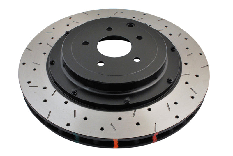 DBA 5000 Slot&Drill Rotors - DBA 09+ Nissan GTR R-35 Rear Drilled & Slotted 5000 Series 2 Piece Rotor Assembled w/ Black Hat (Ava