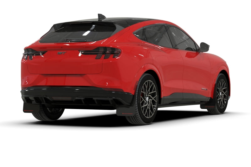 RAL UR Blk Flap/Met. Blk Logo - Rally Armor 21-25 Ford Mustang Mach-E/GT/Rally Black UR Mud Flap w/Metallic Black Logo