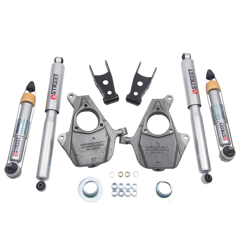 BT Lower Kit w SP Shocks - Belltech LOWERING KIT 16.5-18 Chevy Silverado/Sierra All Cab 2in F / 2or3in R w/ Street Perf Shocks