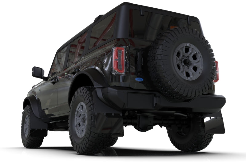 RAL Hybrid Blk Flap/Blue - Rally Armor 21-25 Ford Bronco (Steel Bmpr + RR - NO Rptr/Sprt) Blk Mud Flap w/Area Blue Logo