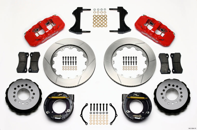 WIL Aero Brake Kit - Wilwood AERO4 Rear P-Brake Kit 14.00in Red Chevy C-10 2.42 Offset 5-lug