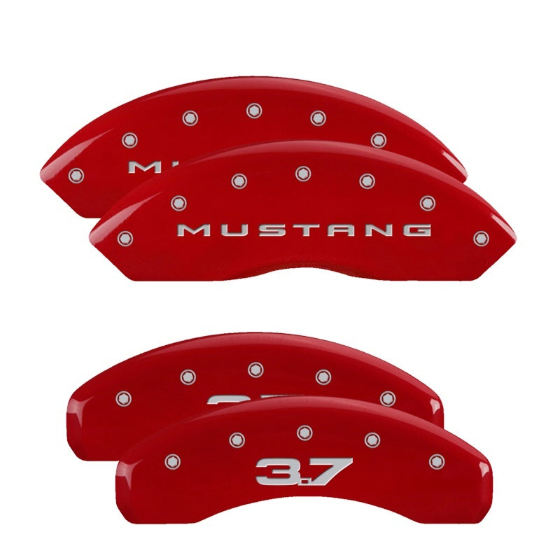MGP Caliper Covers 4 Logo - MGP 4 Caliper Covers Engraved Front 2015/Mustang Engraved Rear 2015/37 Red finish silver ch