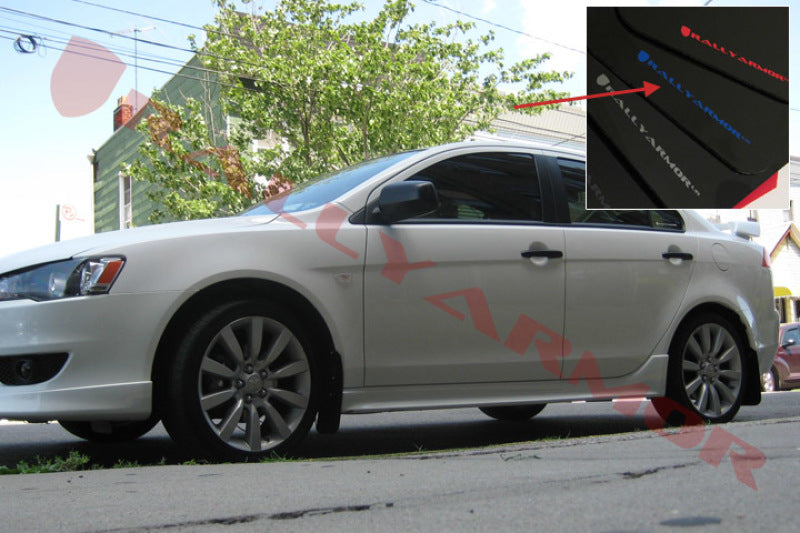 RAL UR Blk Flap/Blue Logo - Rally Armor 07-17 Mitsubishi Lancer Black UR Mud Flap w/ Blue Logo