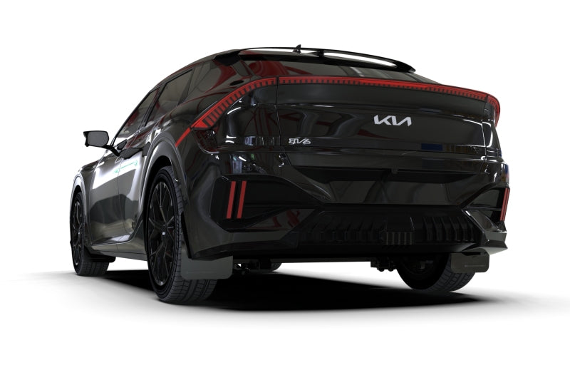 RAL Classic Blk Flap/Wht Logo - Rally Armor 25-26 Kia EV6 Base Light/GT/GT-Line Black Mud Flap - White Logo