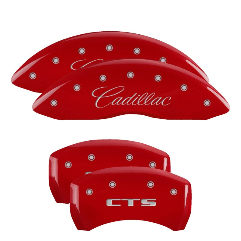 MGP Caliper Covers 4 Logo - MGP 4 Caliper Covers Engraved Front Cursive/Cadillac Engraved Rear CTS Red finish silver ch