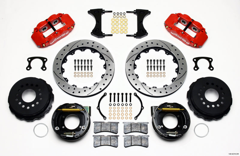 WIL Superlite Brake Kit - Wilwood Narrow Superlite 4R Rear P-Brk Kit 12.88in Drilled Red Small Ford 2.66in Offset
