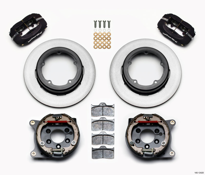 WIL Dynalite Brake Kit - Wilwood Forged Dynalite P/S Park Brake Kit Strange Eng Floater 3.49in Offset