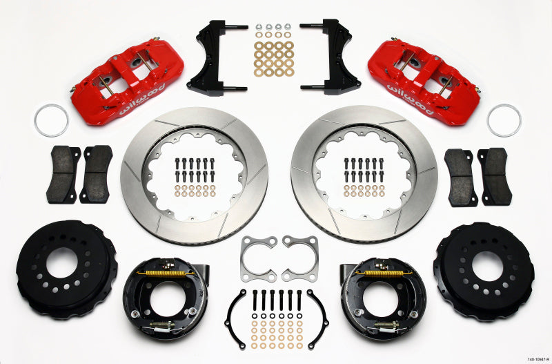 WIL Aero Brake Kit - Wilwood AERO4 Rear P-Brake Kit 14.00in Red Big Ford Old Style 2.36in Offset