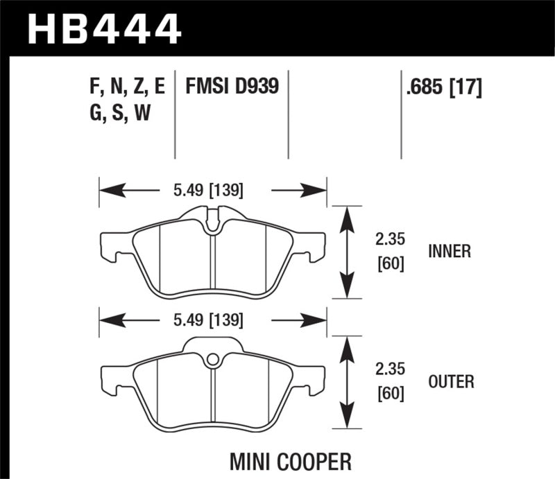 HAWK Ceramic Brake Pad Sets - Hawk 02-06 Mini Cooper / Cooper S Performance Ceramic Street Front Brake Pads