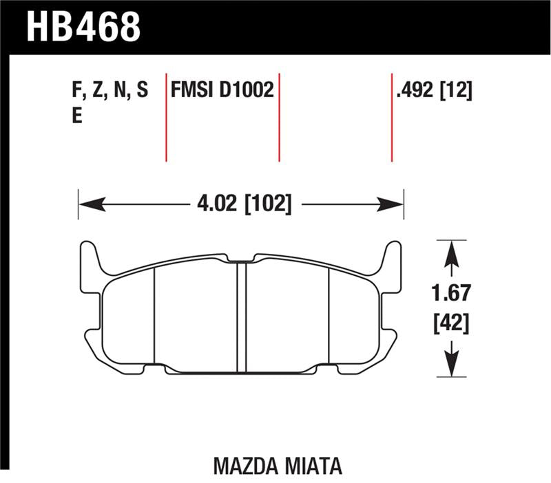HAWK HT-10 Brake Pad Sets - Hawk 04-05 Mazda Miata HT-10 Race Rear Brake Pads