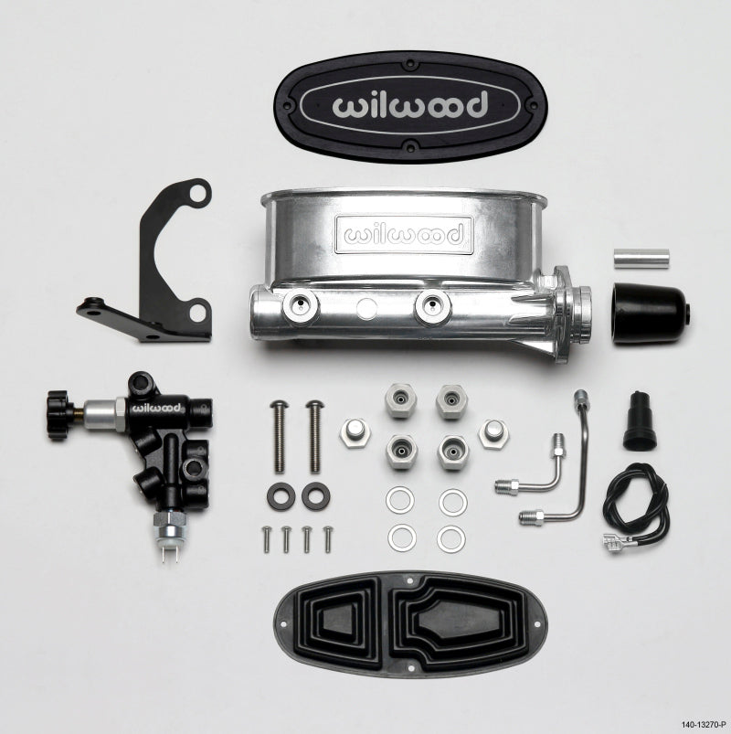 WIL Master Cylinder - Wilwood HV Tandem M/C Kit w L/H Bracket & Prop Valve - 1 1/8in Bore Ball Burnished