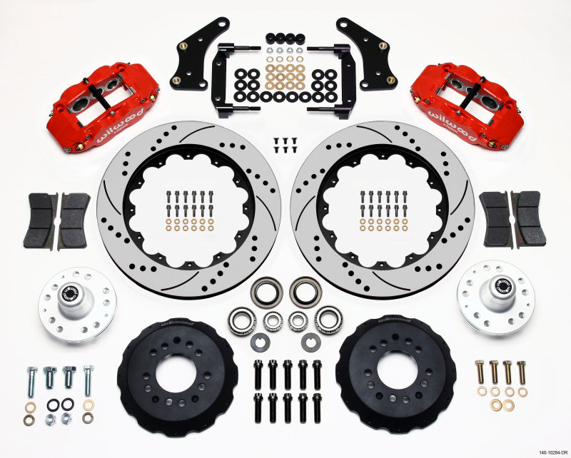 WIL Superlite Brake Kit - Wilwood Narrow Superlite 6R Front Hub Kit 14.00in Drill Red Large GM 57-70 Drop Spindle