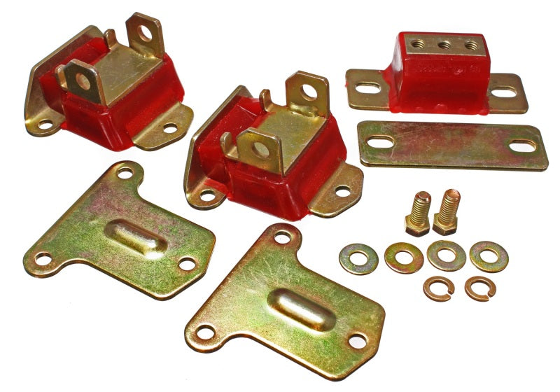 ES Eng/Trans Combo Kit - Red - Energy Suspension 69-72 Camaro/70-73 Monte Carlo Red Complete Motor & Trans Mount Set Zinc Finish