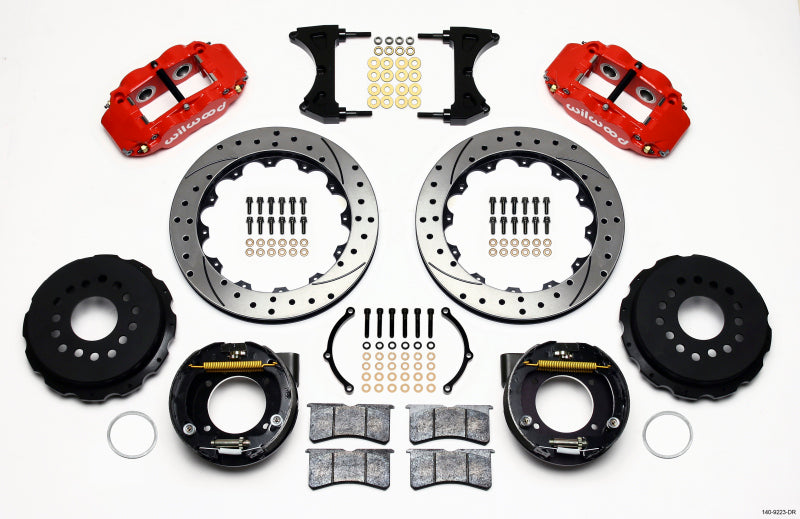 WIL Superlite Brake Kit - Wilwood Narrow Superlite 4R Rear P-Brk Kit 12.88in Drilled Red Ford 8.8 w/2.5in Offset-5 Lug