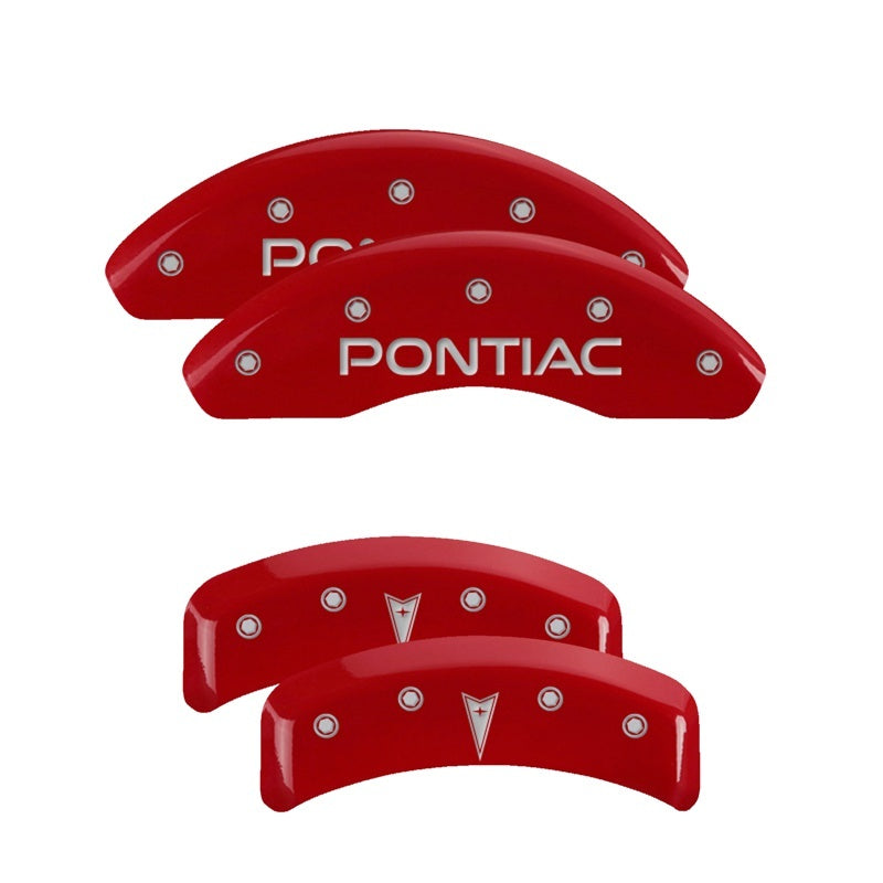 MGP Caliper Covers 4 Logo - MGP 4 Caliper Covers Engraved Front Pontiac Engraved Rear Arrow Red finish silver ch