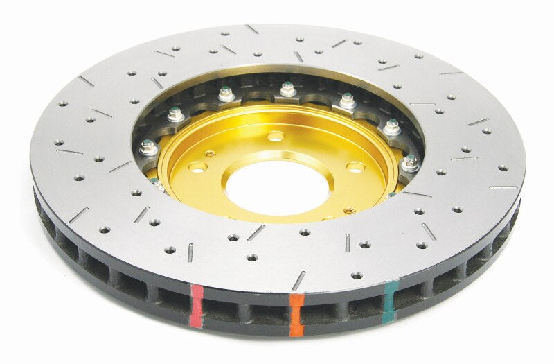 DBA 5000 Slot&Drill Rotors - DBA 03-05 Evo 8/9 Front Drilled & Slotted 5000 Series 2 Piece Rotor Assembled w/ Gold Hat