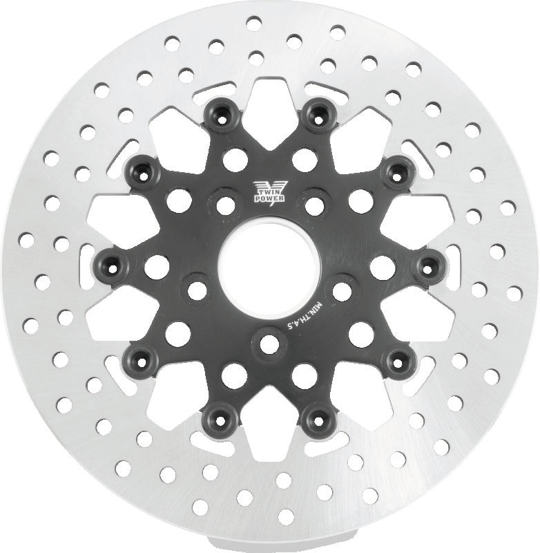 TWP Brake Rotors - Twin Power 84-17 Big Twin Exc 08-17 FLH FLT Rear 11.5 Floating Rotor Black Mesh