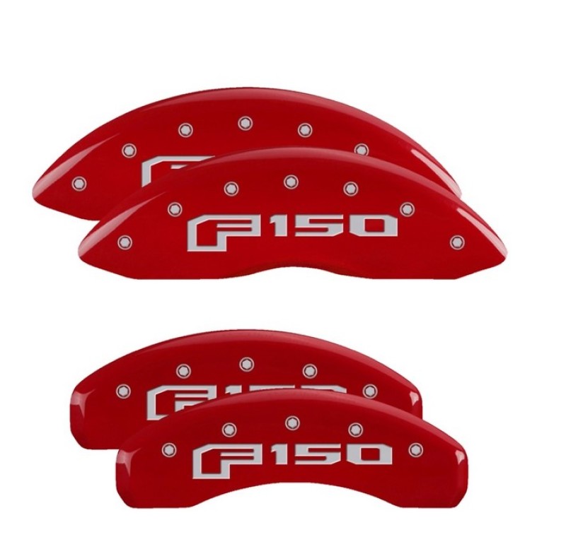 MGP Caliper Covers 4 Logo - MGP 4 Caliper Covers Engraved Front & Rear F-150 Logo Red Finish Silver Char 2021 Ford F-150
