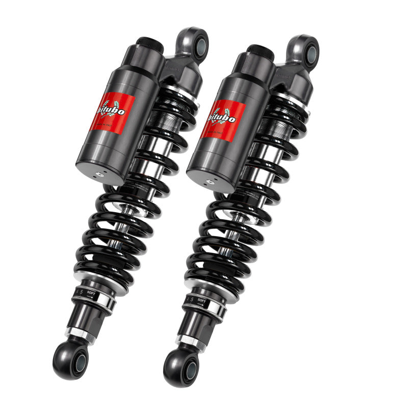 BIT WMT7 Twinshocks - Bitubo WMT7 Twinshocks Adj.: Spring Preload, Reb., Comp., Length 355mm, Piggyback Tank,Dark Edition