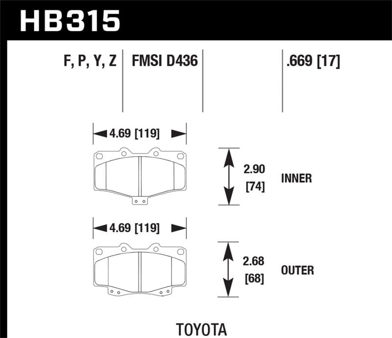 HAWK HPS 5.0 Brake Pad Sets - Hawk 95-98 Toyota Tacoma HPS 5.0 Front Brake Pads
