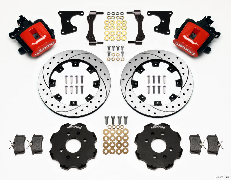 WIL Parking Brake Brake Kit - Wilwood Combination Parking Brake Rear Kit 12.19in Drilled Red Civic / Integra Drum 2.71 Hub Offset