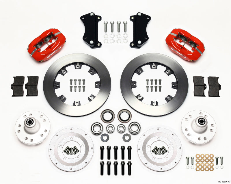 WIL Dynalite Brake Kit - Wilwood Forged Dynalite Front Kit 12.19in Red Heidts Tri -5 2 inch Drop Spindle