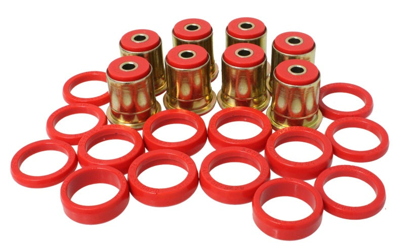 ES Cntrl Arm Bushings - Red - Energy Suspension GM Red Rear End Control Arm Bushing Set w/ Thrust Washer