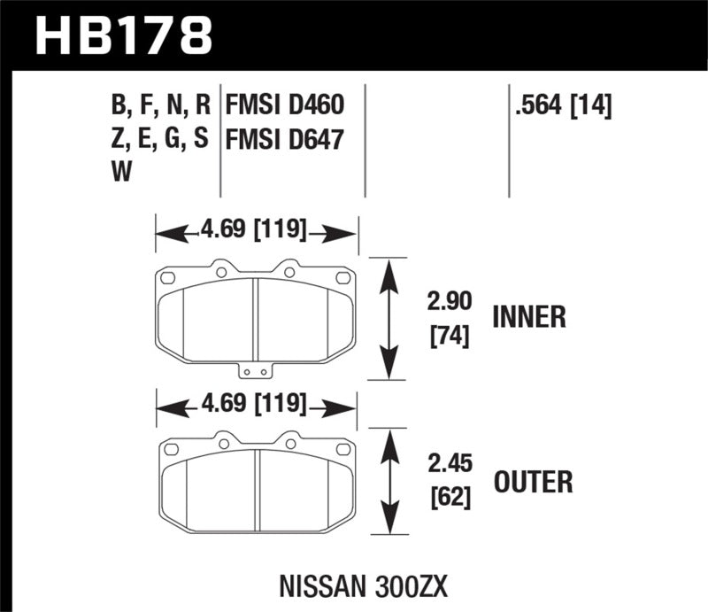 HAWK Ceramic Brake Pad Sets - Hawk 06-07 WRX / 89-96 Nissan 300ZX / 89-93 Skyline GT-R Performance Ceramic Front Pads
