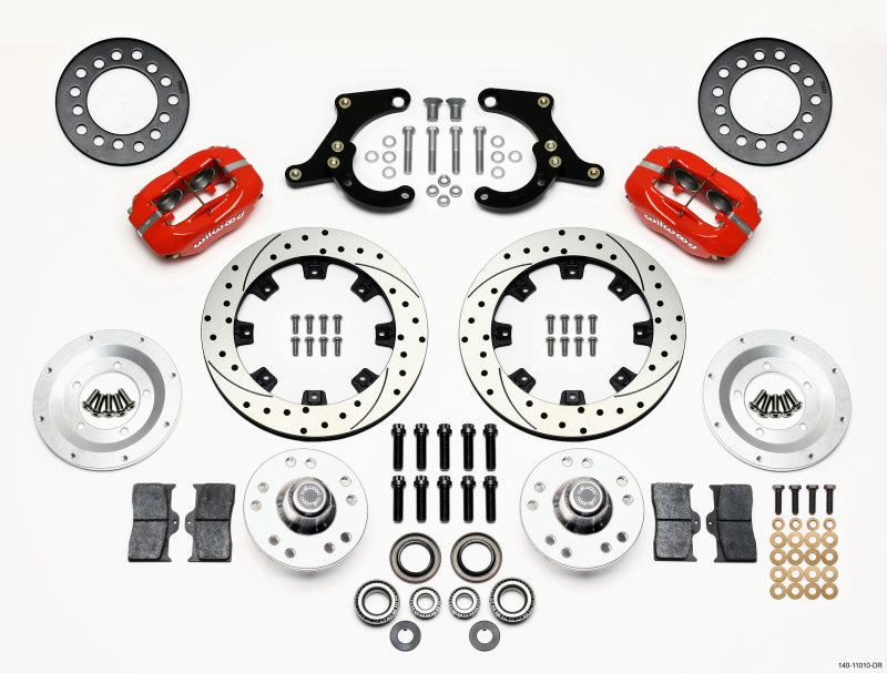 WIL Dynalite Brake Kit - Wilwood Forged Dynalite Front Kit 11.75in Drilled Red 55-57 Chevy