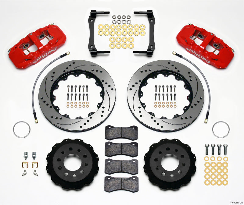 WIL Aero Brake Kit - Wilwood AERO4 Rear Kit 14.25in Drilled Red 2014-Up Corvette C7 w/Lines