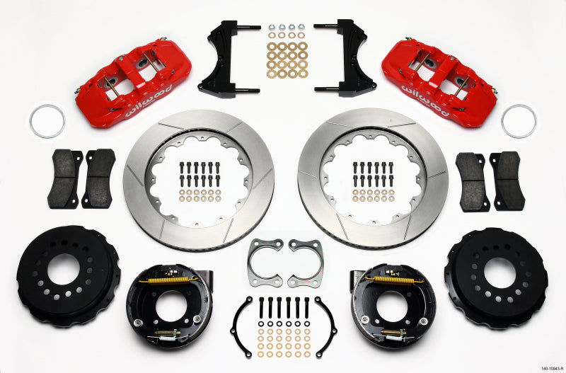 WIL Aero Brake Kit - Wilwood AERO4 Rear P-Brake Kit 14.00in Red Chevy 12 Bolt w/ C-Clips
