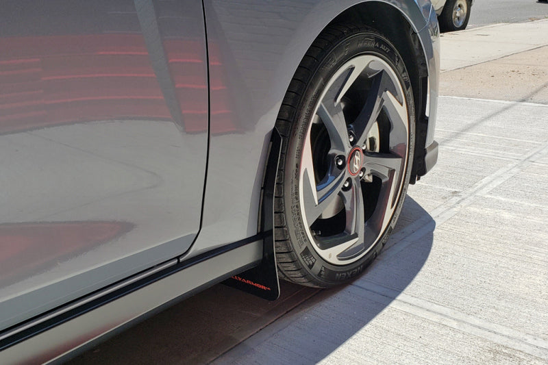 RAL UR Blk Flap/Rd Logo - Rally Armor 19-21 Hyundai Veloster Turbo/2.0/R-Spec Black UR Mud Flap w/Red Logo
