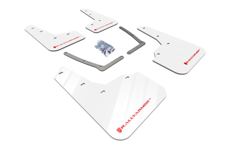 RAL UR White Flap/Red Logo - Rally Armor 16-21 Honda Civic Si White UR Mud Flap w/Red Logo