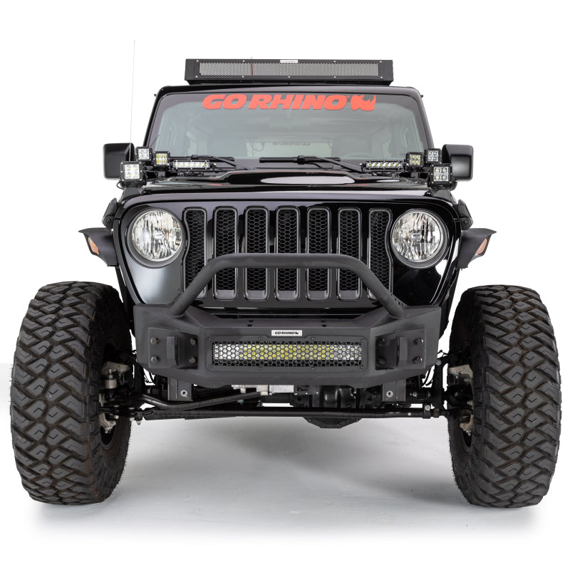 GOR Rockline Bumper - Go Rhino 07-20 Jeep Wrangler JL/JLU/JK/JKU/Gladiator JT Rockline Front Stubby Bumper w/ Overrider