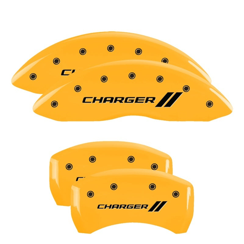 MGP Caliper Covers 4 Logo - MGP 4 Caliper Covers Engraved Front & Rear With stripes/Charger Yellow finish black ch