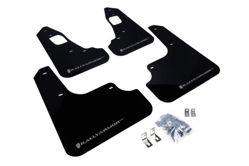 RAL Classic Blk Flap/Silv Logo - Rally Armor 08-17 Mitsubishi EVO X Black UR Mud Flap w/ Silver Logo