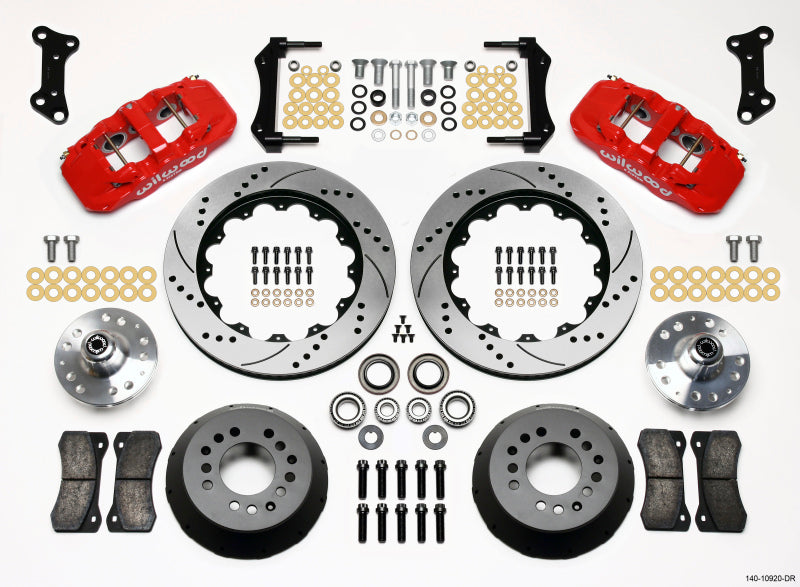 WIL Aero Brake Kit - Wilwood AERO6 Front Hub Kit 14.00 Drilled Red 67-69 Camaro 64-72 Nova Chevelle