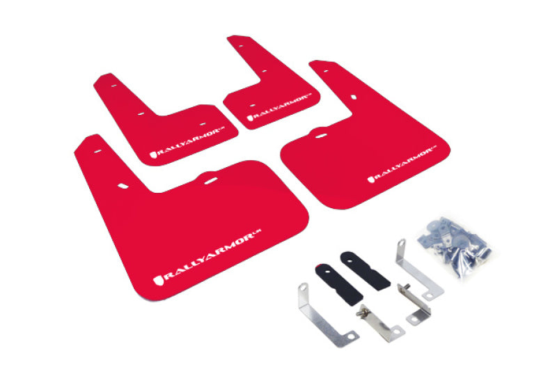 RAL UR Red Flap/Wht Logo - Rally Armor 12-18 Hyundai Veloster Red UR Mud Flap w/ White Logo