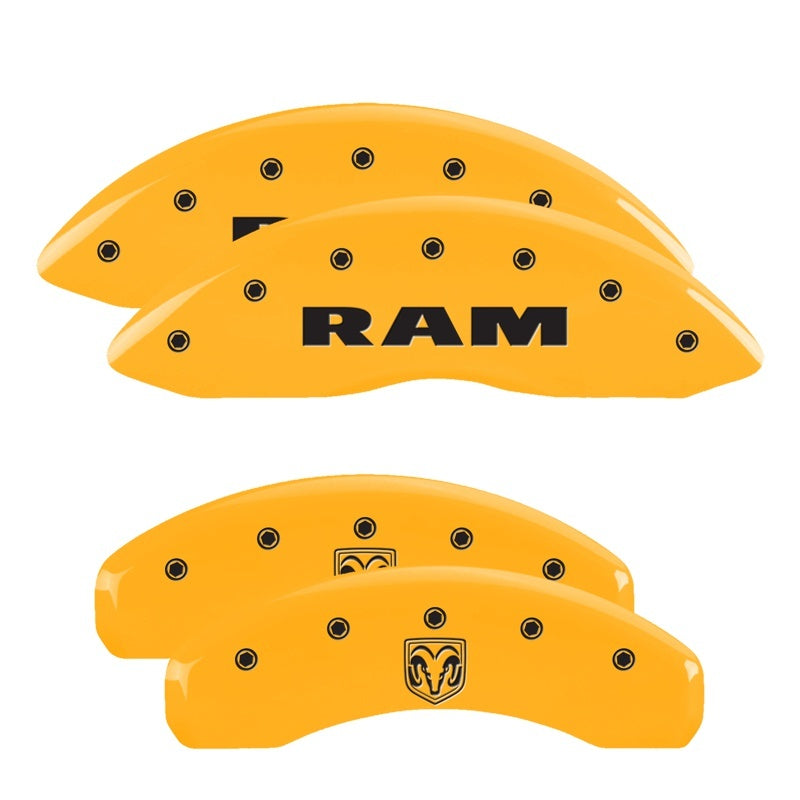 MGP Caliper Covers 4 Logo - MGP 4 Caliper Covers Engraved Front Ram Rear Ramhead Yellow Finish Black Char 2006 Dodge Durango