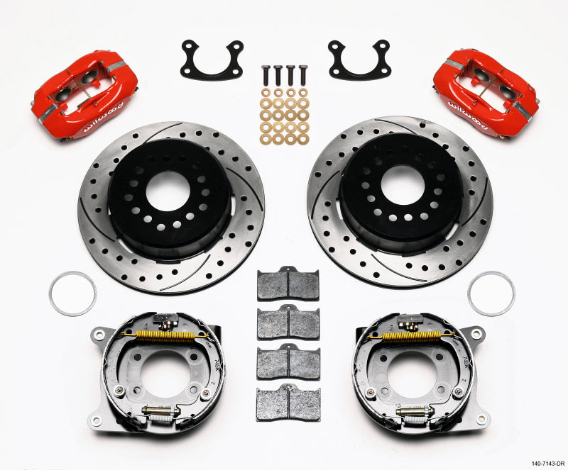 WIL Dynalite Brake Kit - Wilwood Forged Dynalite P/S Park Brake Kit Drilled Red Small Ford 2.66in Offset