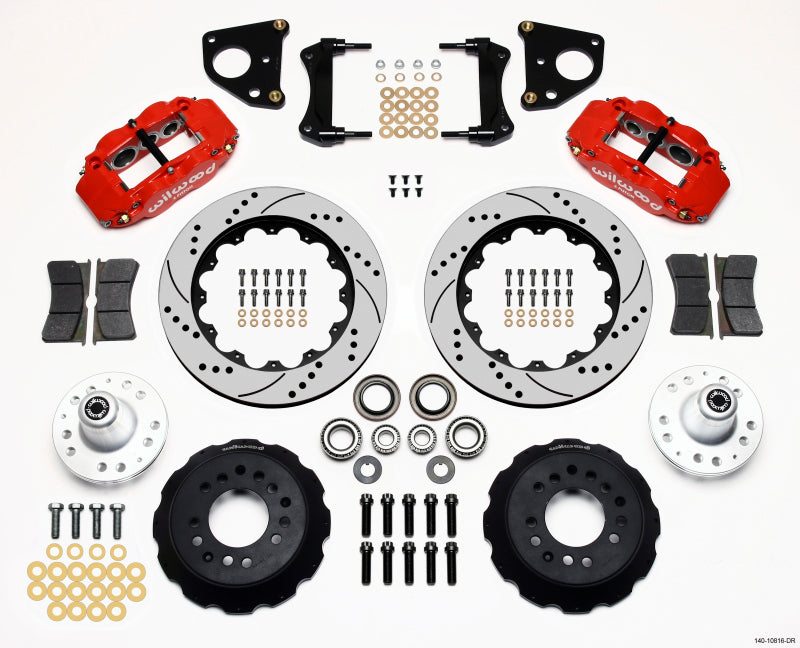 WIL Superlite Brake Kit - Wilwood Narrow Superlite 6R Front Hub Kit 14.00in Drill Red 62-72 CDP B & E Body-Drum